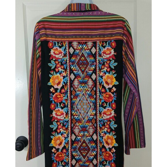 Andrée by UNIT Bohemian Embroidered Floral Striped Buttons Maxi Dress S Hippie - Picture 4 of 16